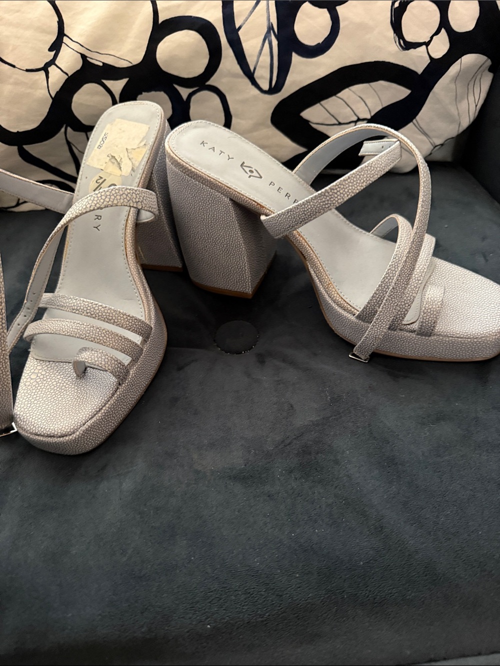 Katy Perry Collections Silver Textured Block Heels with Strappy Design
